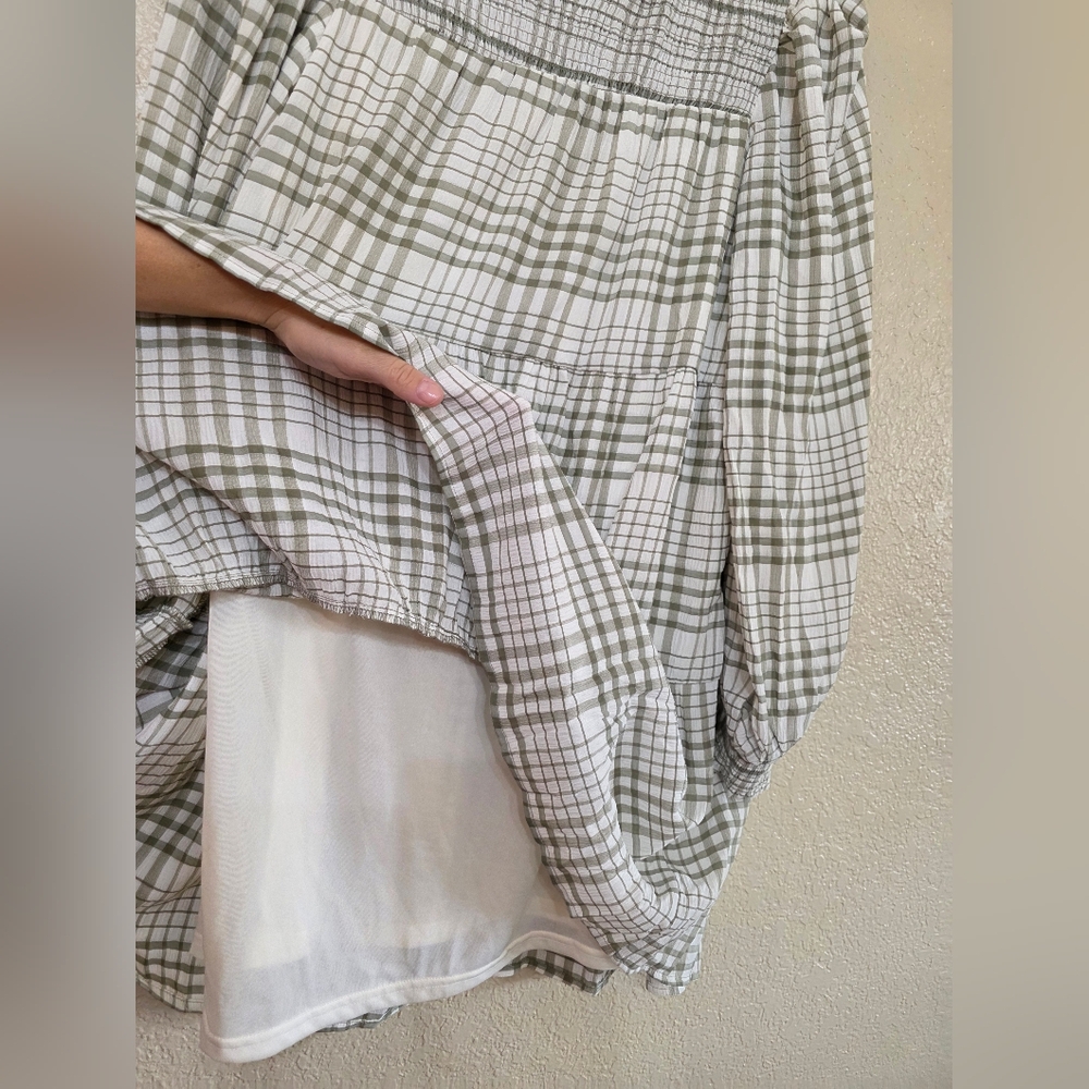 Green Plaid Puff Long Sleeve Fall Dress - Picture 5 of 8